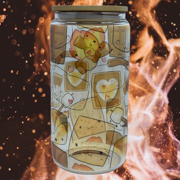 S’more Fun 16oz beer can glass with lid and straw. Clear or frosted. 2 designs! - Picture 4 of 5